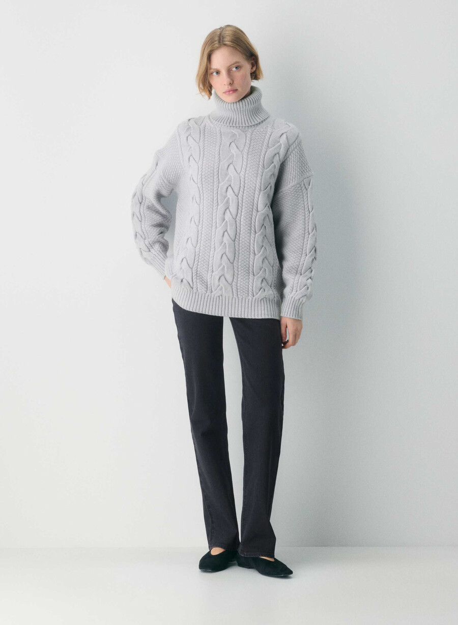 heritage strick-rollkragenpullover aus merinowolle meliert chrom