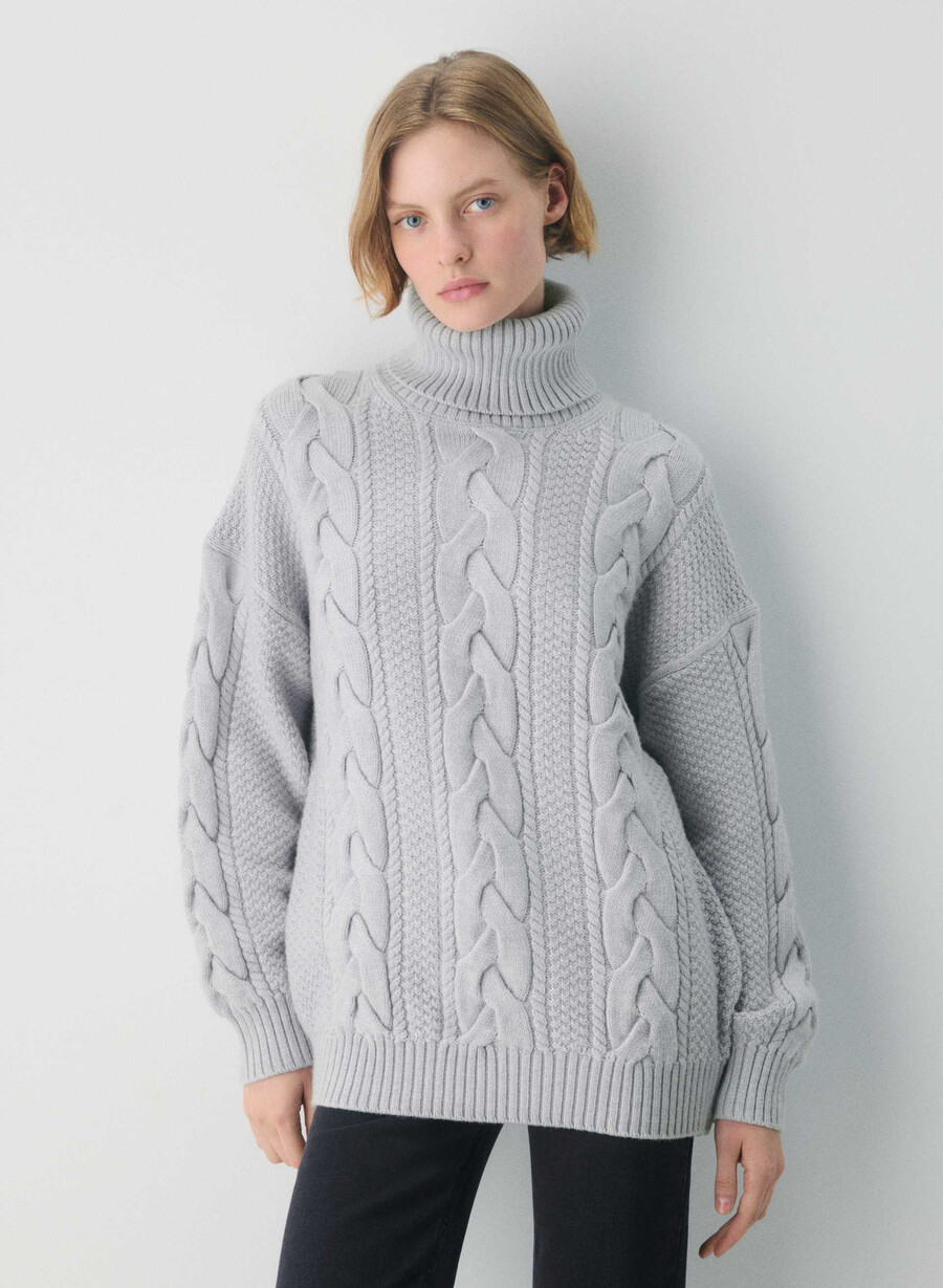 heritage strick-rollkragenpullover aus merinowolle meliert chrom