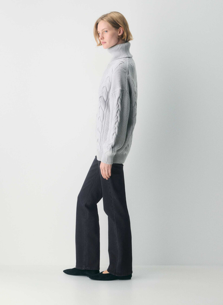 heritage strick-rollkragenpullover aus merinowolle meliert chrom
