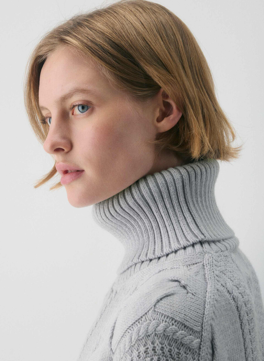 heritage strick-rollkragenpullover aus merinowolle meliert chrom