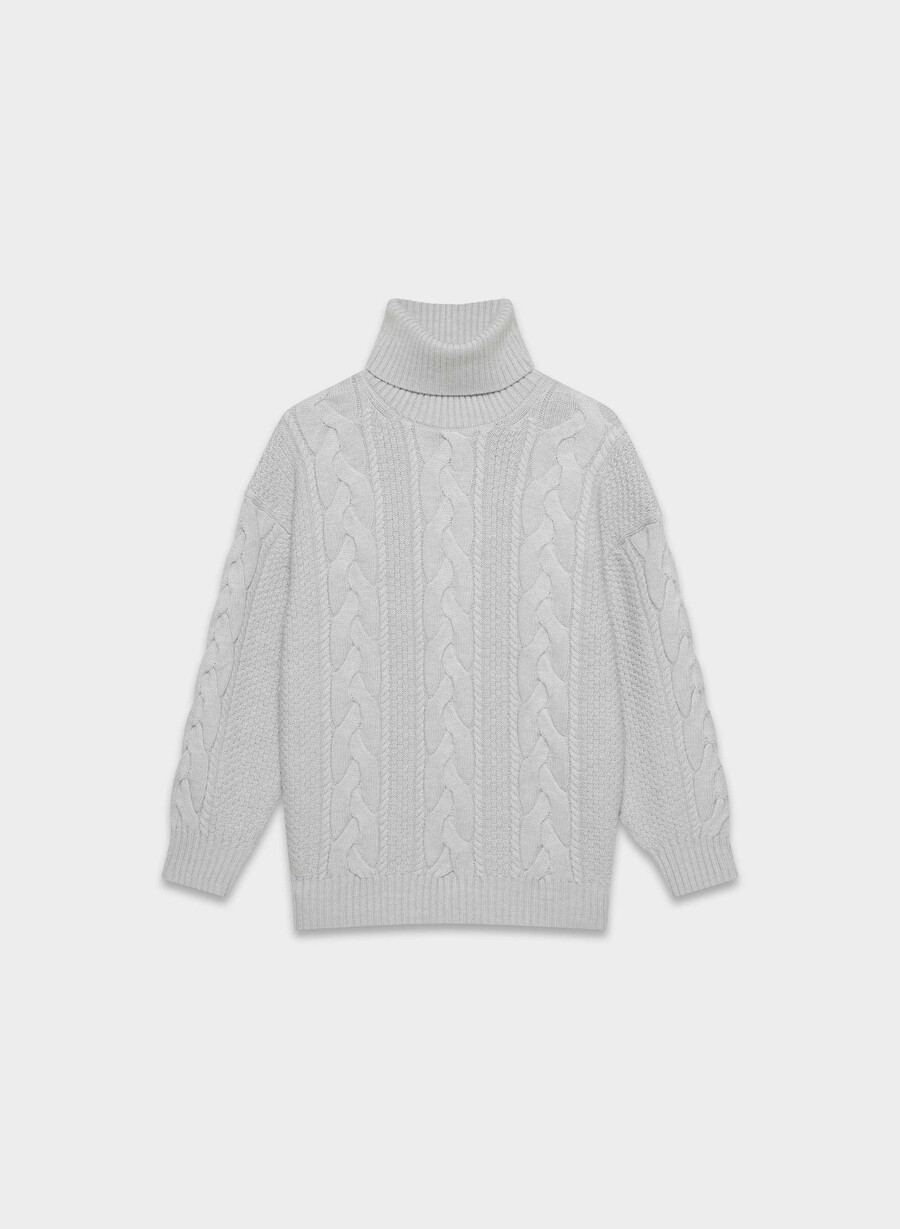 heritage strick-rollkragenpullover aus merinowolle meliert chrom