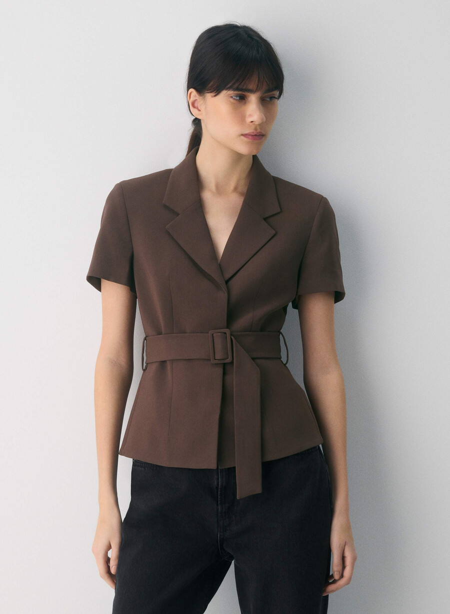 brynn jacke - sway crepe sattes mokkabraun