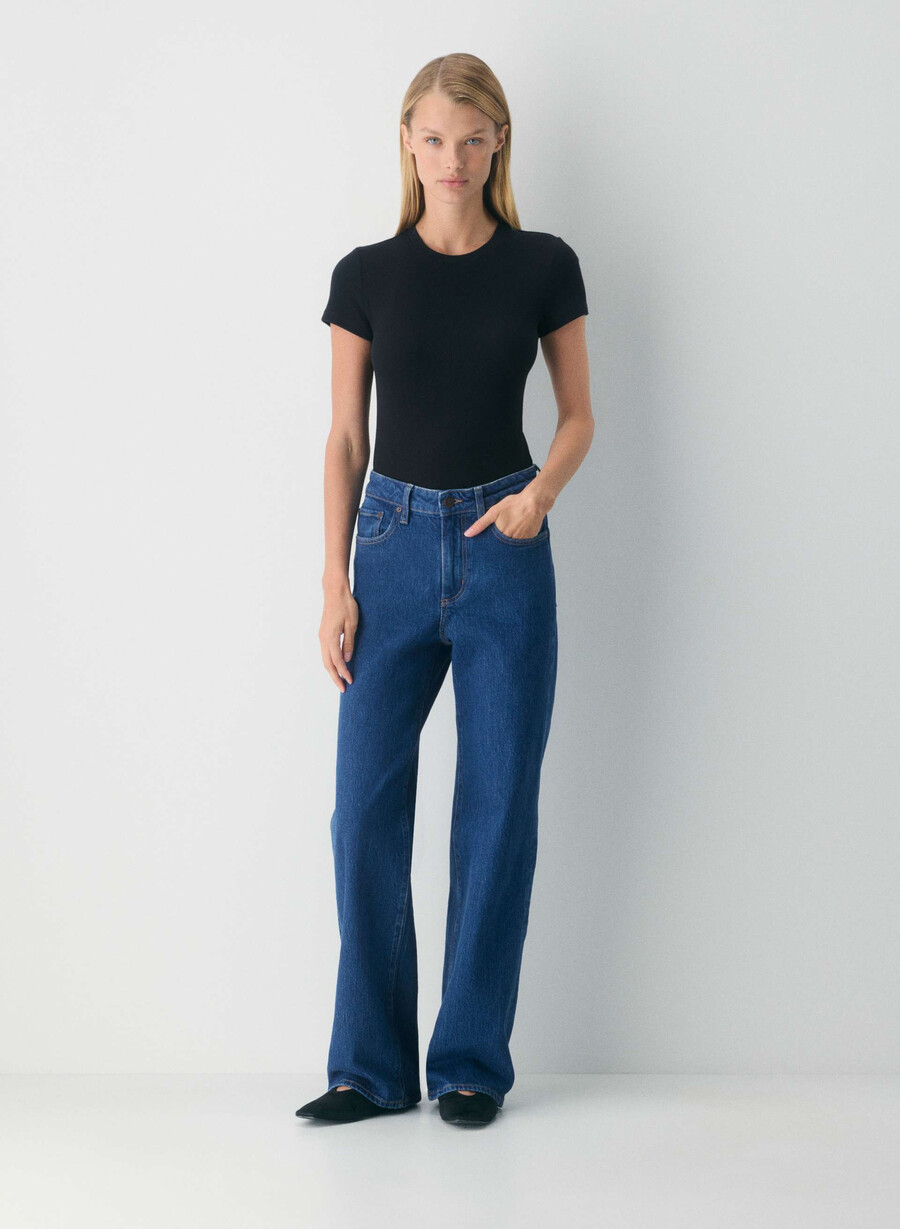 denim forum remy hi-rise wide jeans in mittelblau