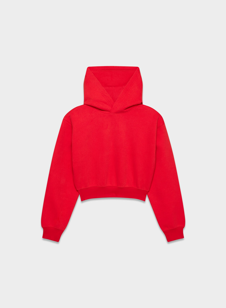 kuscheliger sweatfleece-hoodie in perfektem crop-top blinkend rot