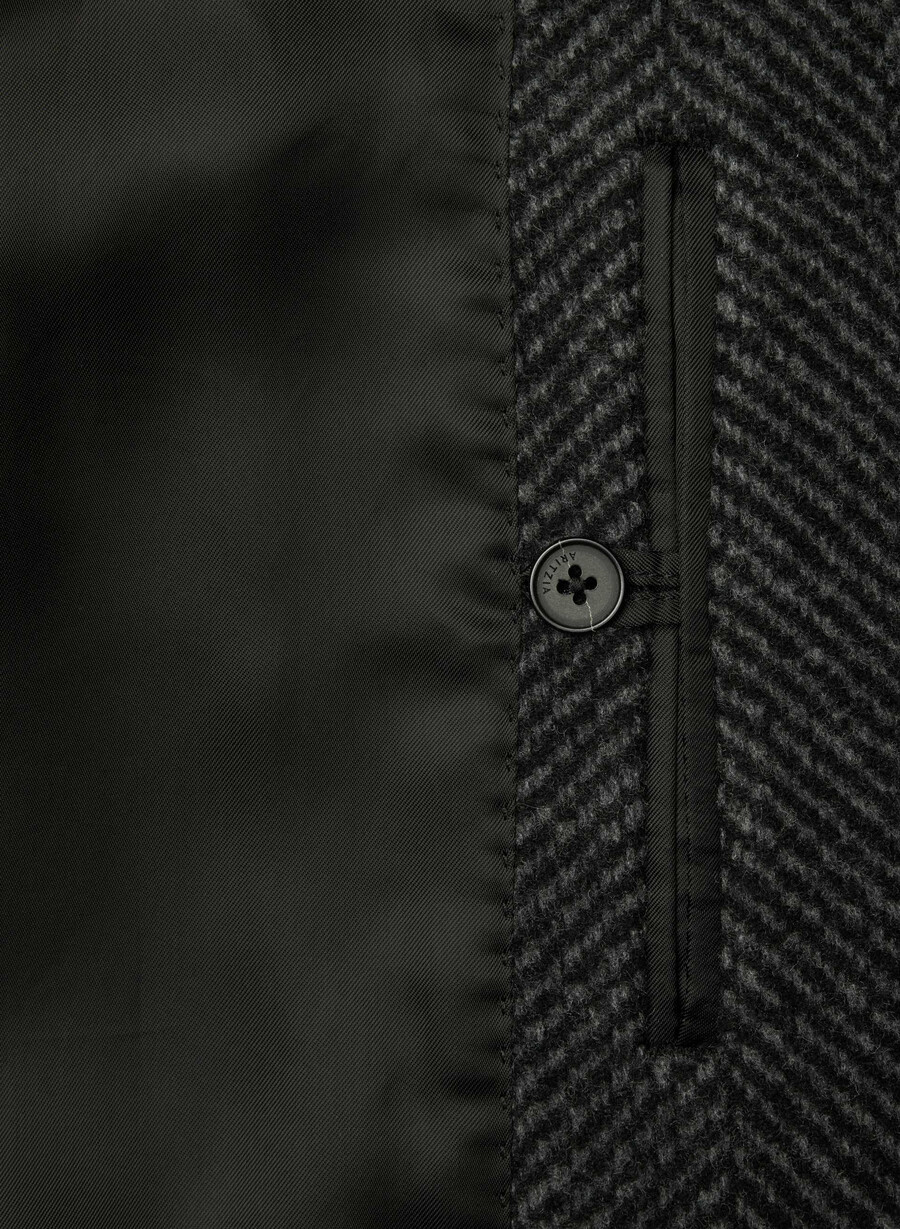 der slouch mantel – weicher woll-kaschmir herringbn schwarzgrau