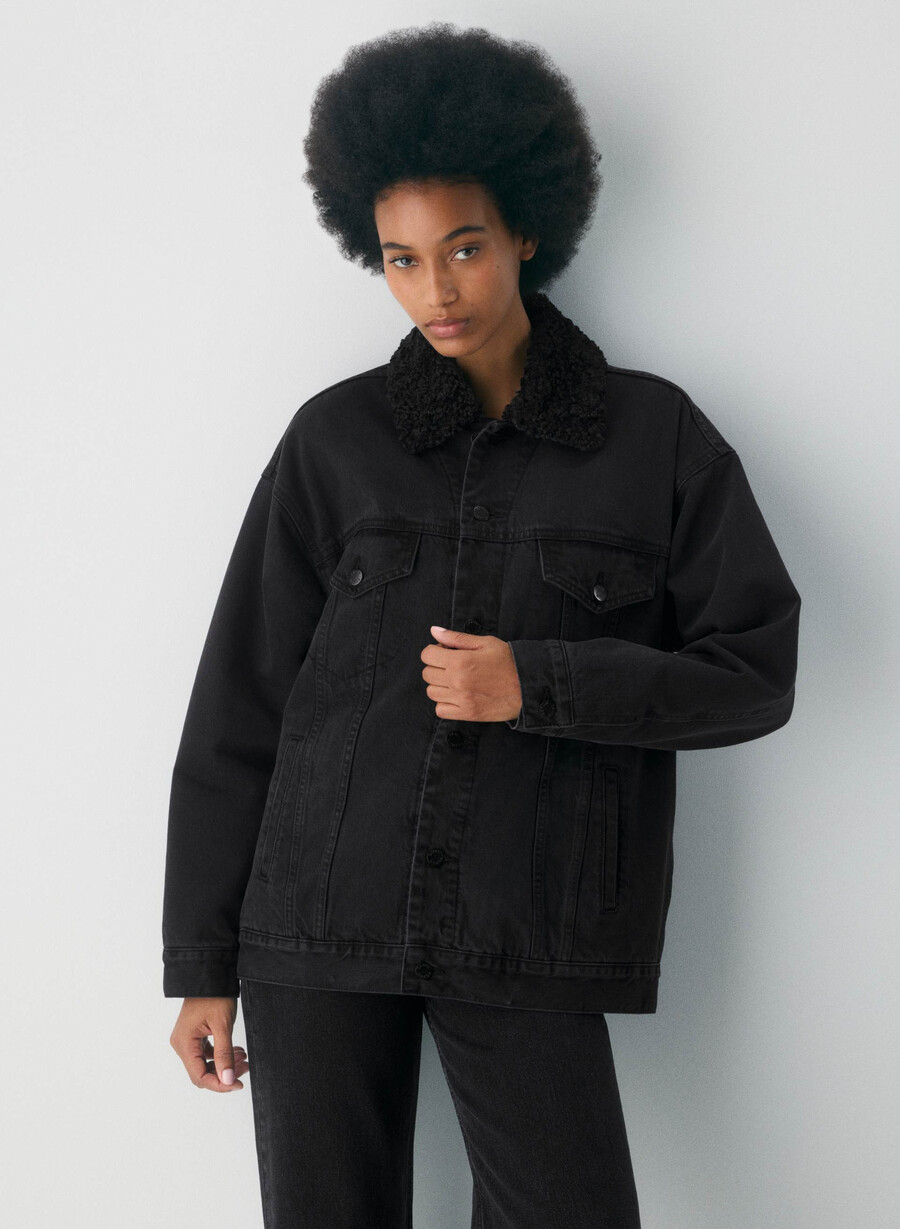 denim forum vintage sherpa jeansjacke aus den 90ern schwarzer eyeliner