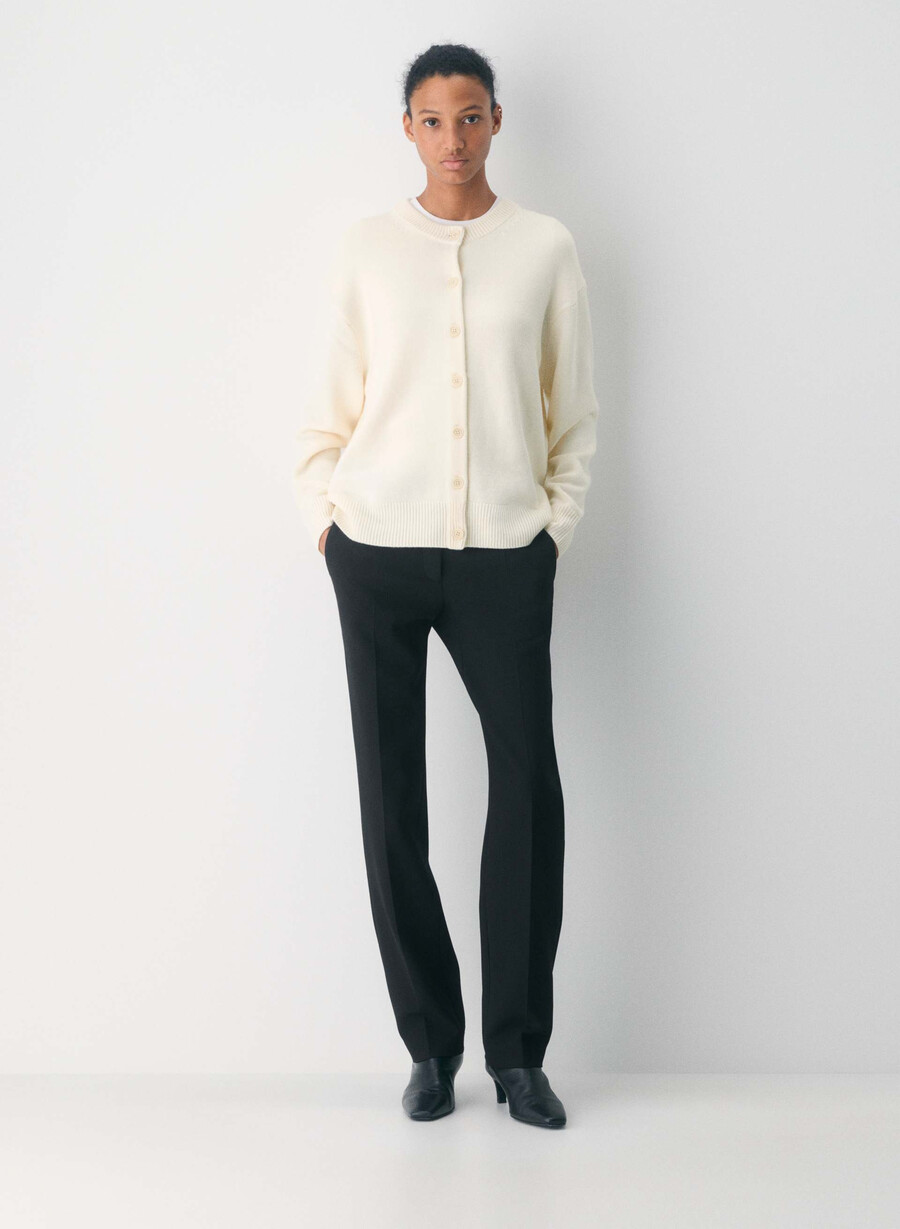 essential merino wool crew cardigan blinkendes rot