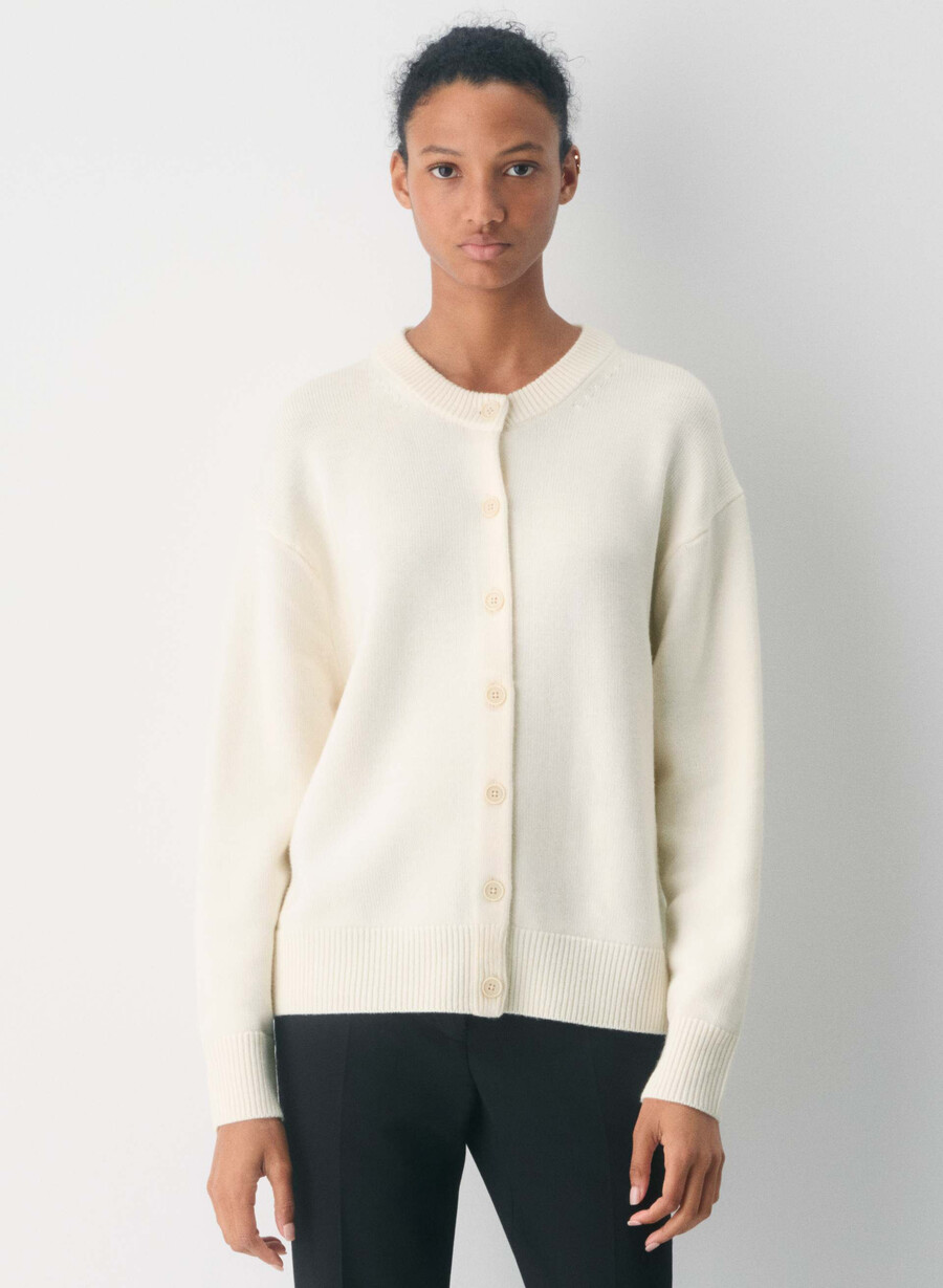 essential merino wool crew cardigan blinkendes rot