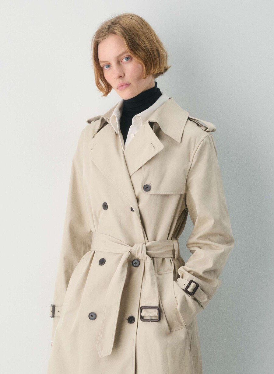 neuer the finch mid trench coat - city twill marcona beige