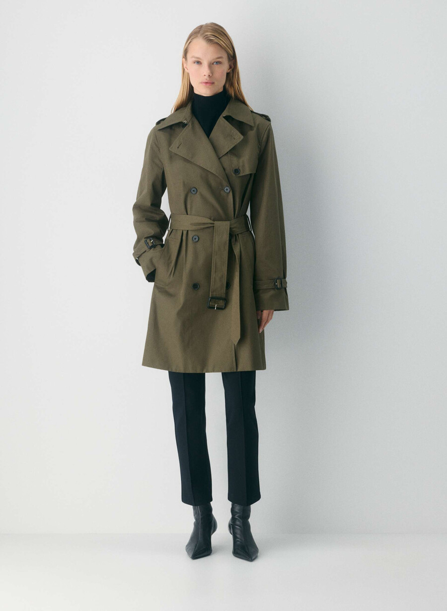 neuer the finch mid trench coat – city twill atlas olive