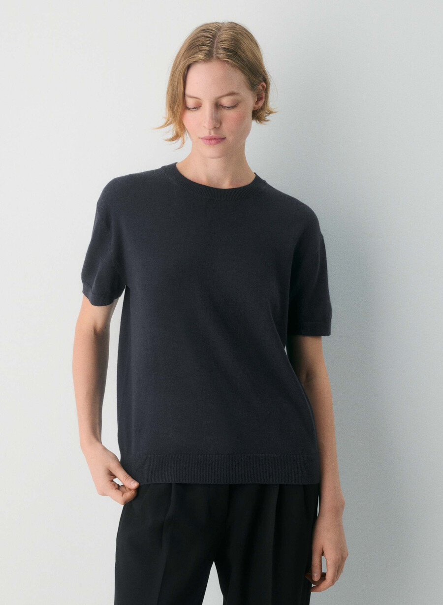 bare merino wool crew t-shirt dunkelnacht marineblau