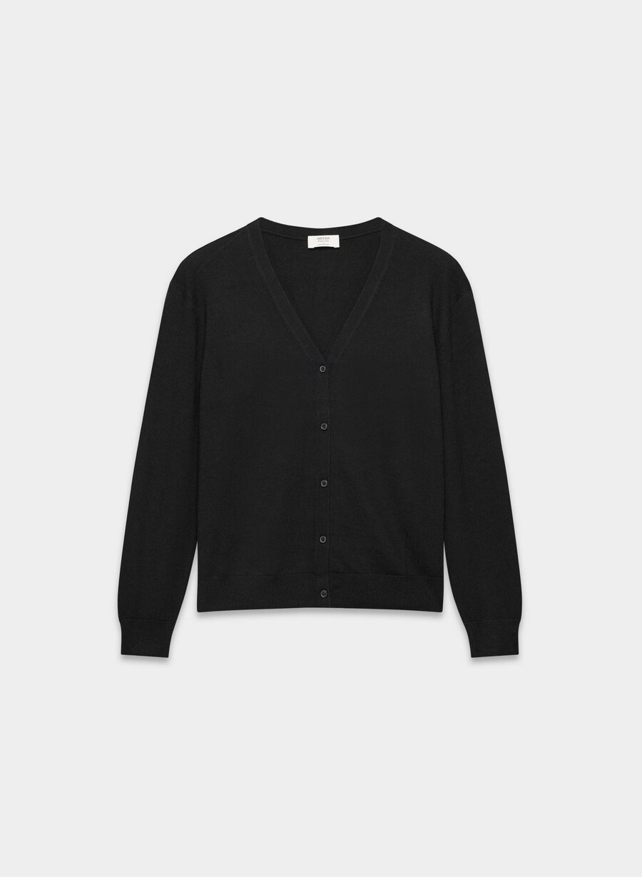 bare merino wool v-neck cardigan schwarz