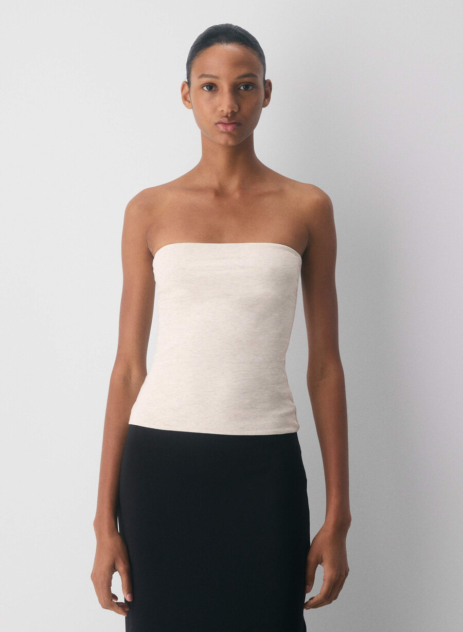 lässiges figurbetontes high-hip-tube-top in heather light oatmea