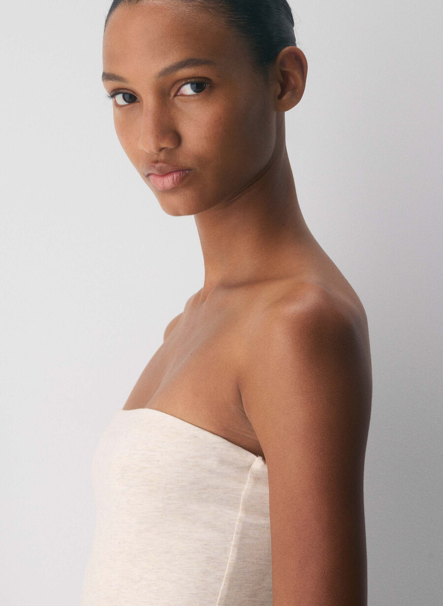 lässiges figurbetontes high-hip-tube-top in heather light oatmea
