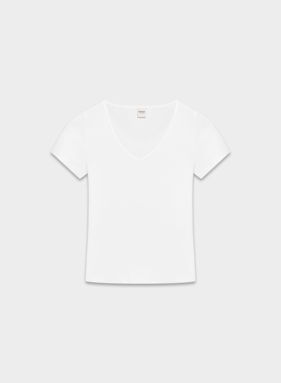 homestretch rippstrick-t-shirt mit v-ausschnitt weiss