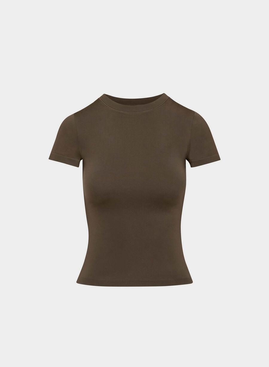 glattes nahtloses willow t-shirt in sattem mokkabraun