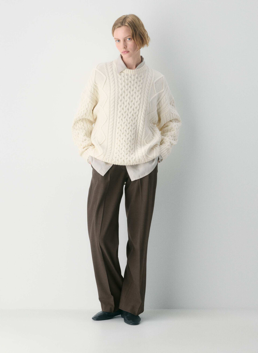 heritage strickpullover aus merinowolle rundhalsausschnitt flüsterweiß