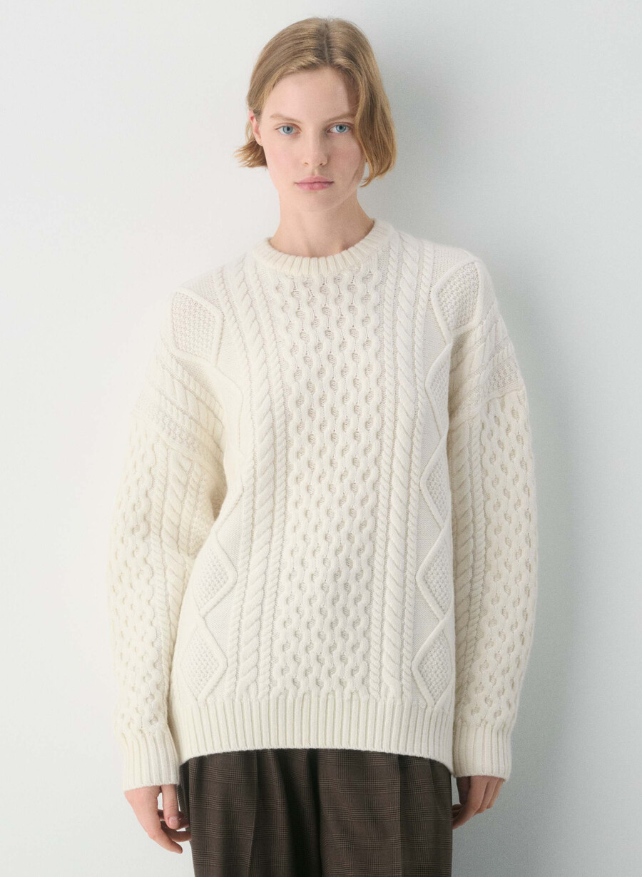 heritage strickpullover aus merinowolle rundhalsausschnitt flüsterweiß
