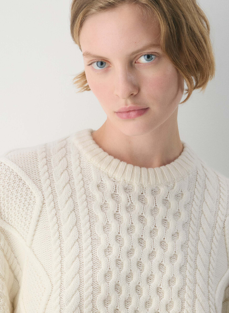 heritage strickpullover aus merinowolle rundhalsausschnitt flüsterweiß