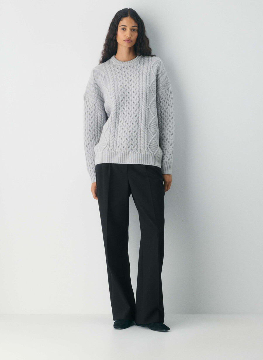 heritage strickpullover aus merinowolle rundhalsausschnitt meliertes chrom