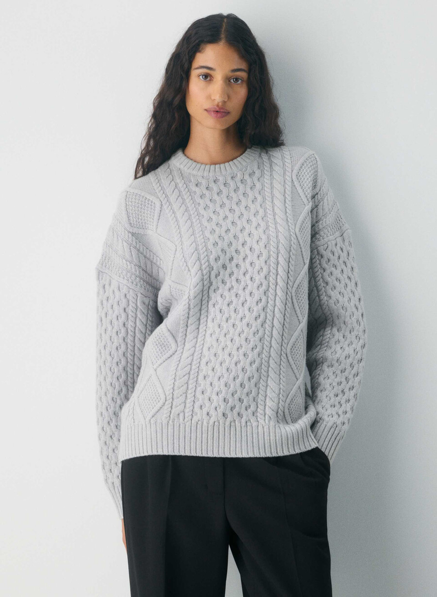 heritage strickpullover aus merinowolle rundhalsausschnitt meliertes chrom