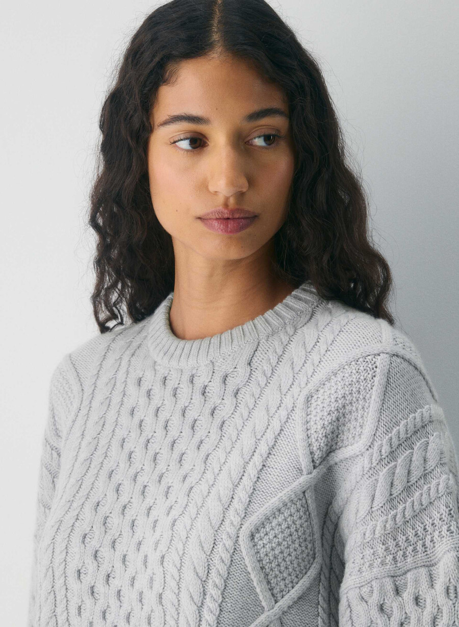 heritage strickpullover aus merinowolle rundhalsausschnitt meliertes chrom