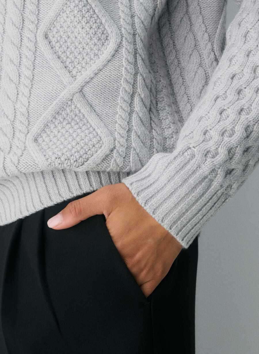 heritage strickpullover aus merinowolle rundhalsausschnitt meliertes chrom