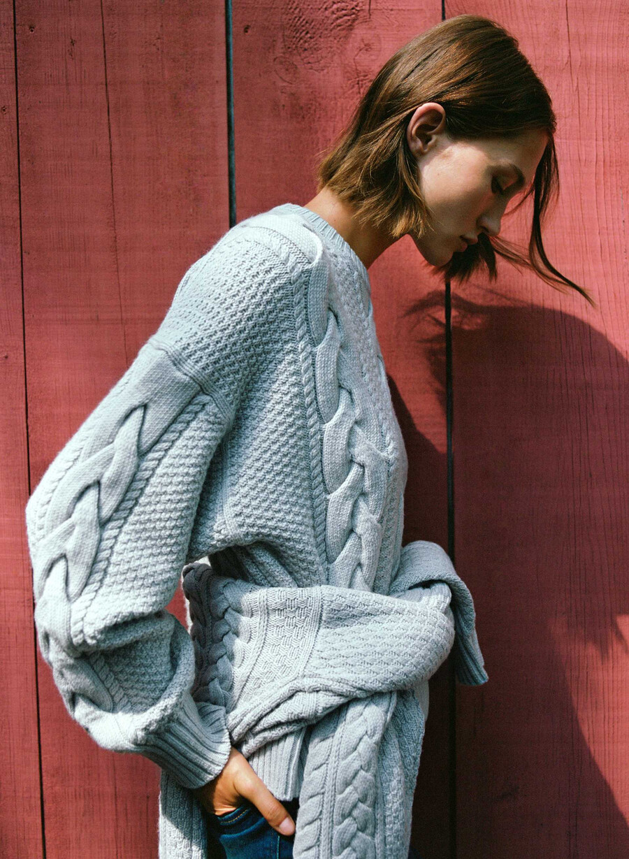 heritage strickpullover aus merinowolle rundhalsausschnitt meliertes chrom