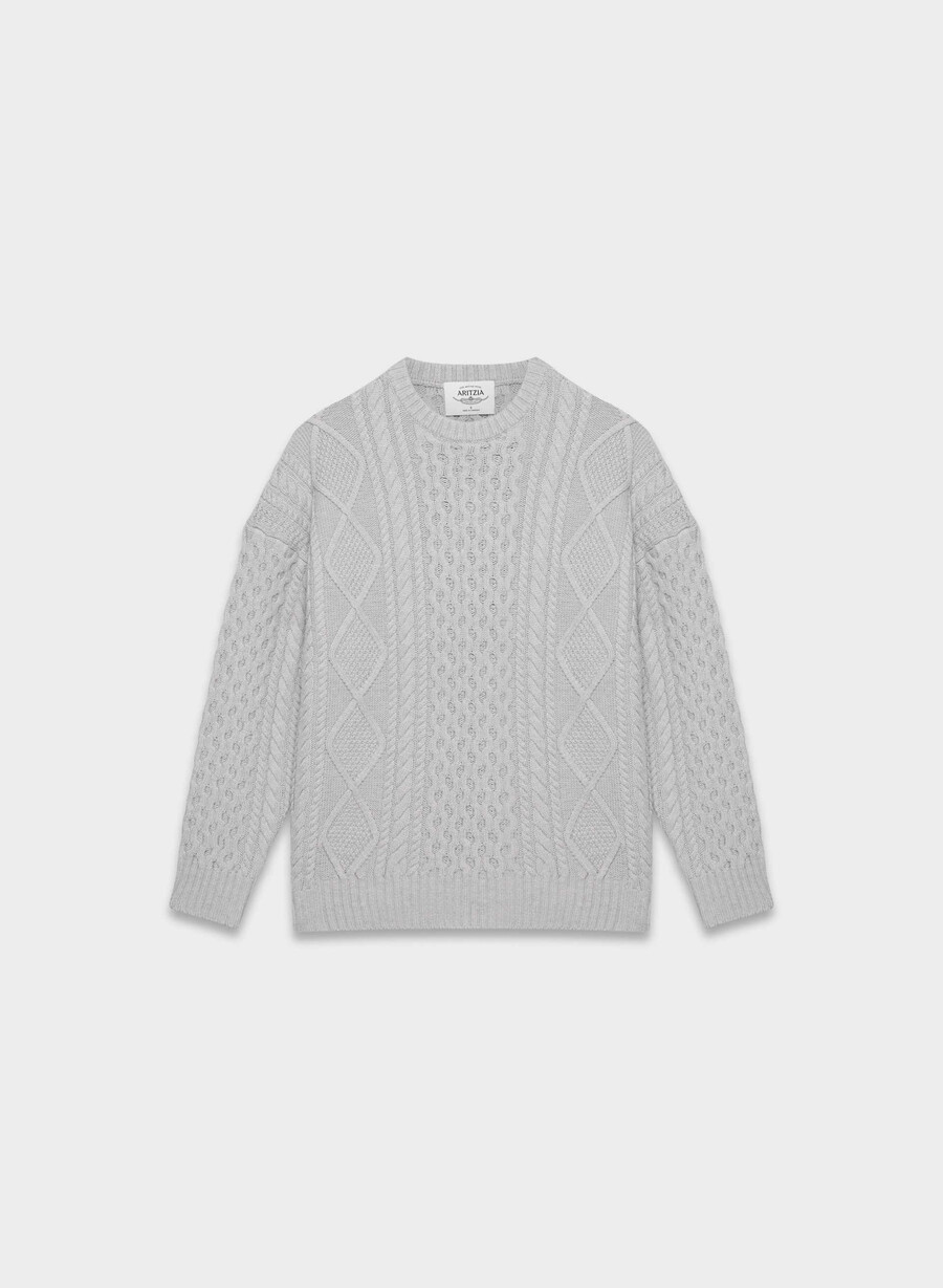 heritage strickpullover aus merinowolle rundhalsausschnitt meliertes chrom