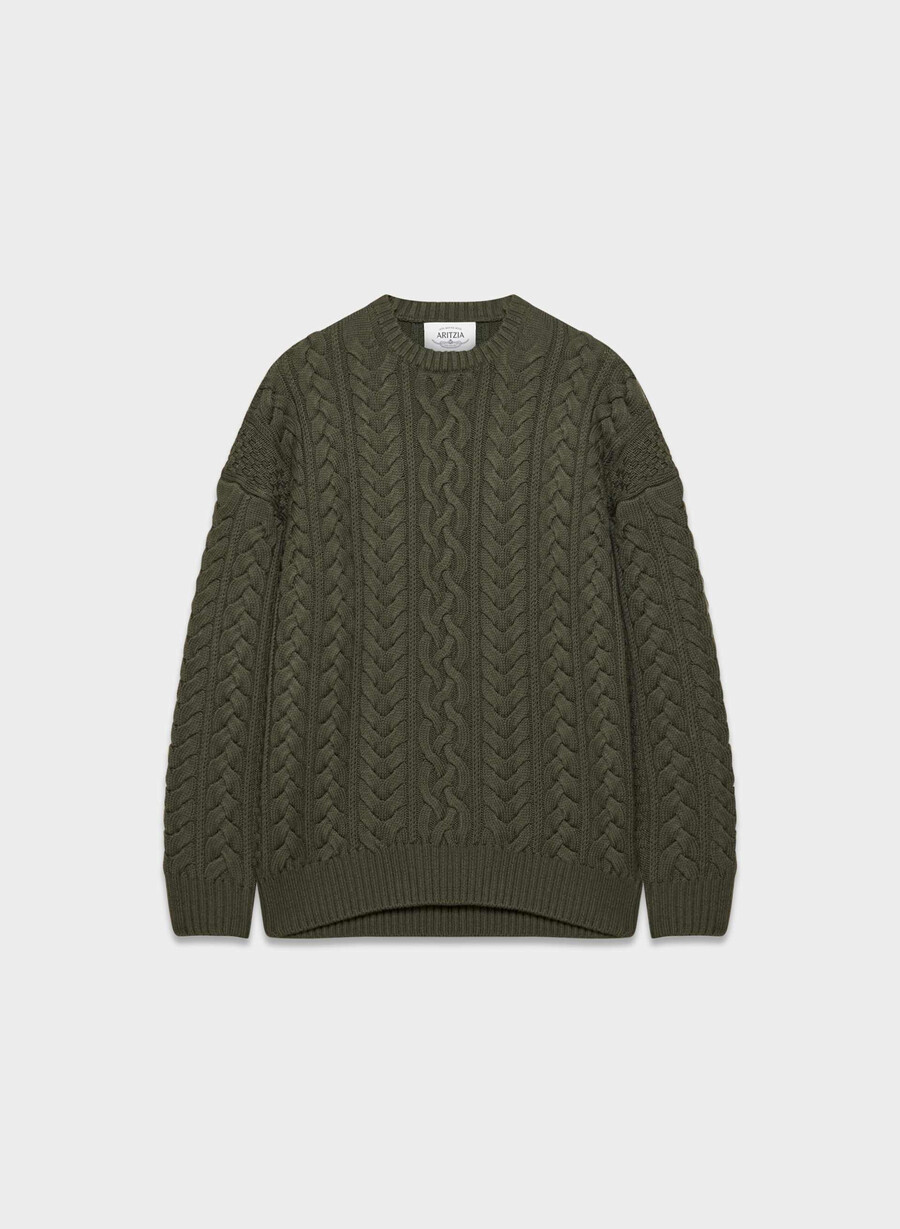 heritage strickpullover aus merinowolle rundhalsausschnitt dunkeloliv
