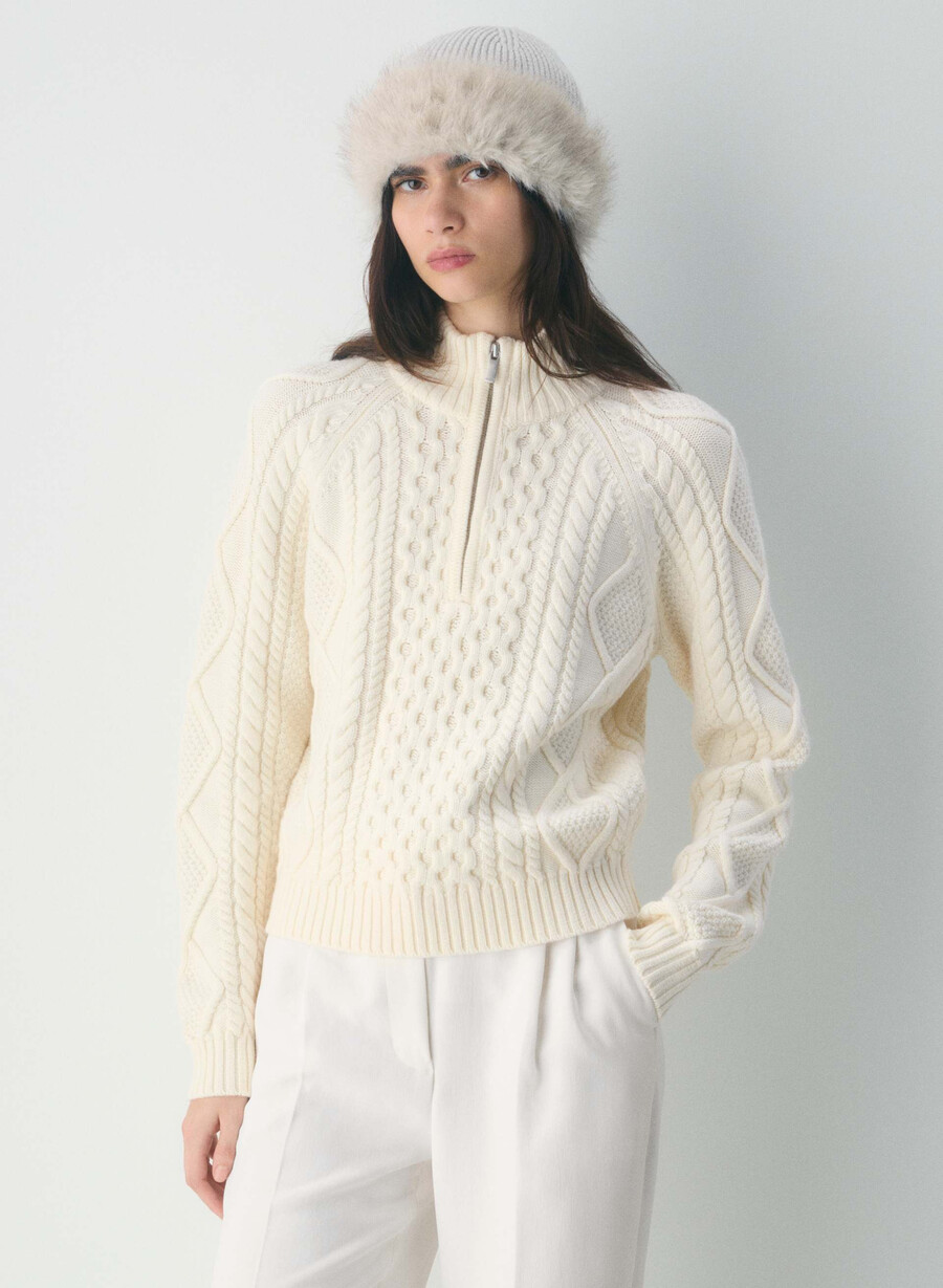 heritage strickpullover aus merinowolle mit 14-reißverschluss farbe flüsterweiß