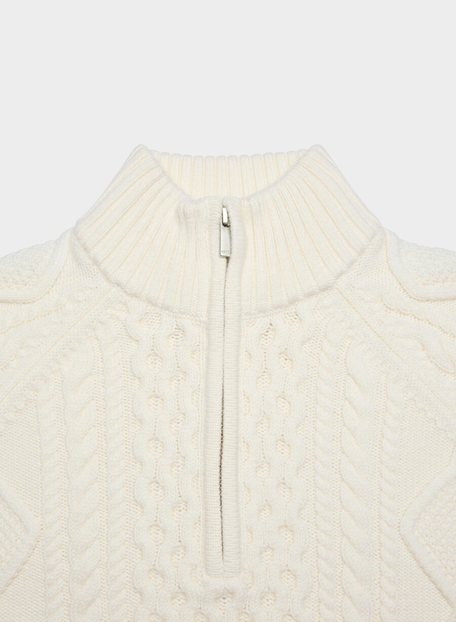 heritage strickpullover aus merinowolle mit 14-reißverschluss farbe flüsterweiß