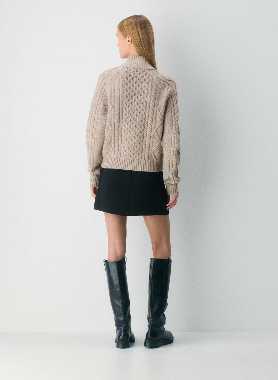 heritage strickpullover aus merinowolle mit 14-reißverschluss meliert in taupe