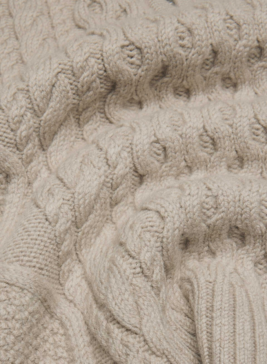 heritage strickpullover aus merinowolle mit 14-reißverschluss meliert in taupe