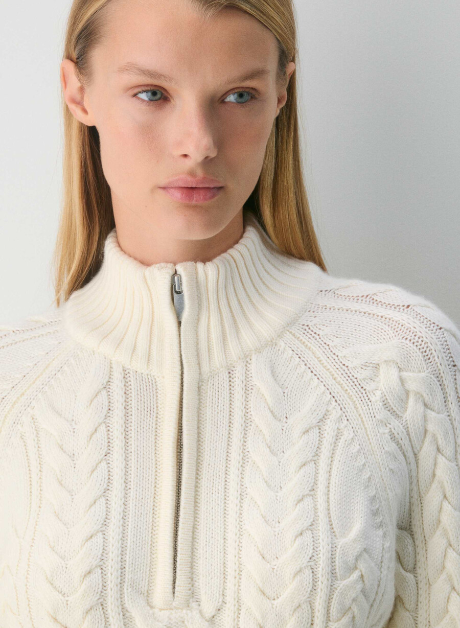 heritage strickpullover aus merinowolle mit 14-reißverschluss farbe flüsterweiß