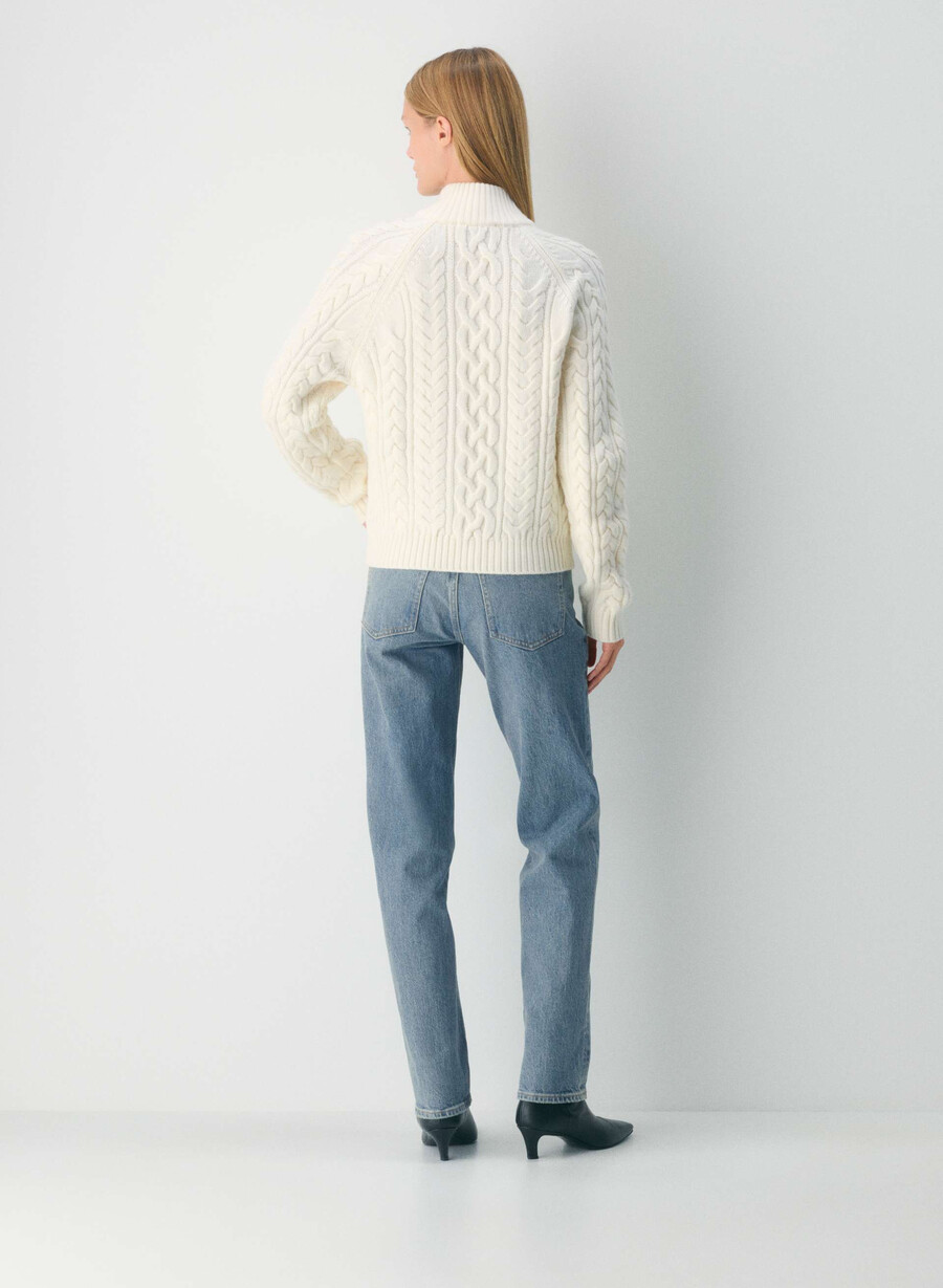 heritage strickpullover aus merinowolle mit 14-reißverschluss farbe flüsterweiß