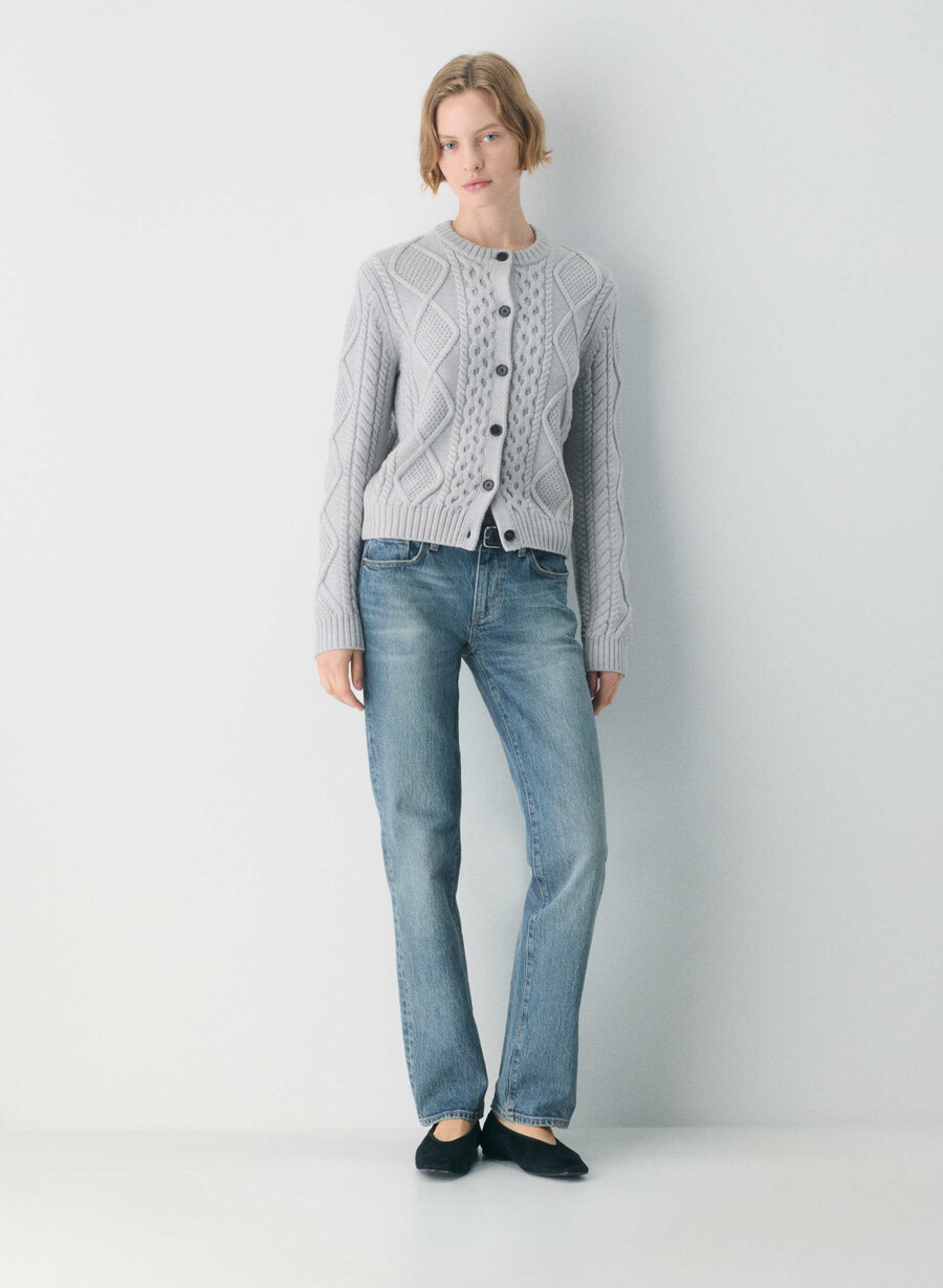 heritage strick-cardigan aus merinowolle meliert chrom