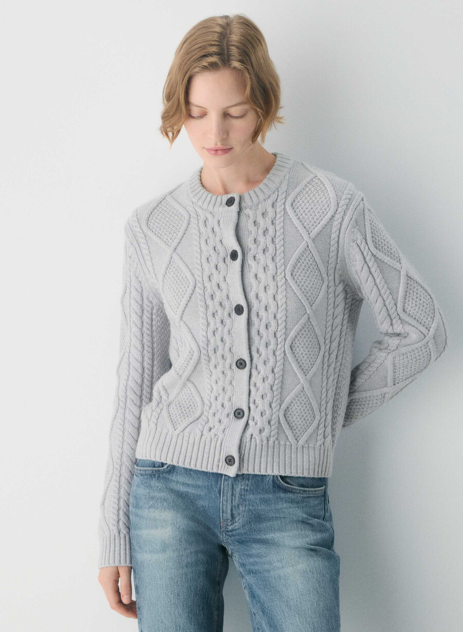 heritage strick-cardigan aus merinowolle meliert chrom