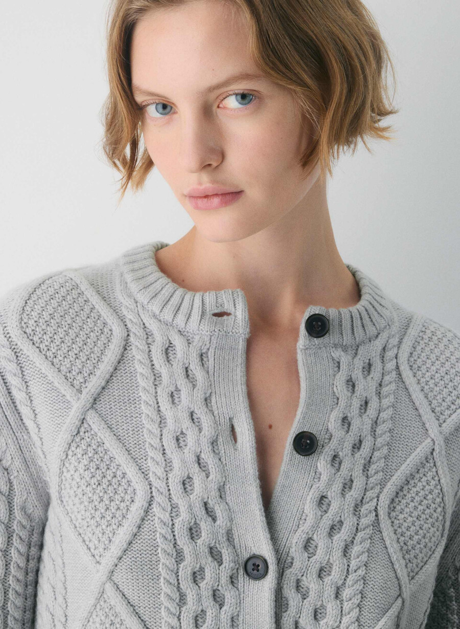 heritage strick-cardigan aus merinowolle meliert chrom