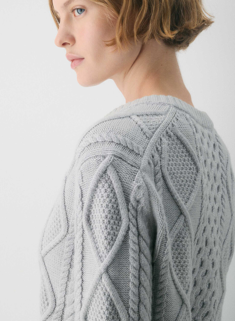 heritage strick-cardigan aus merinowolle meliert chrom