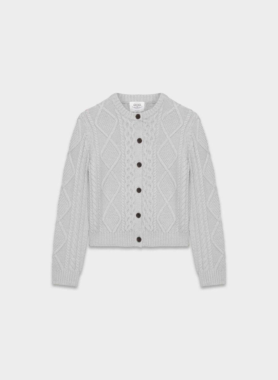 heritage strick-cardigan aus merinowolle meliert chrom