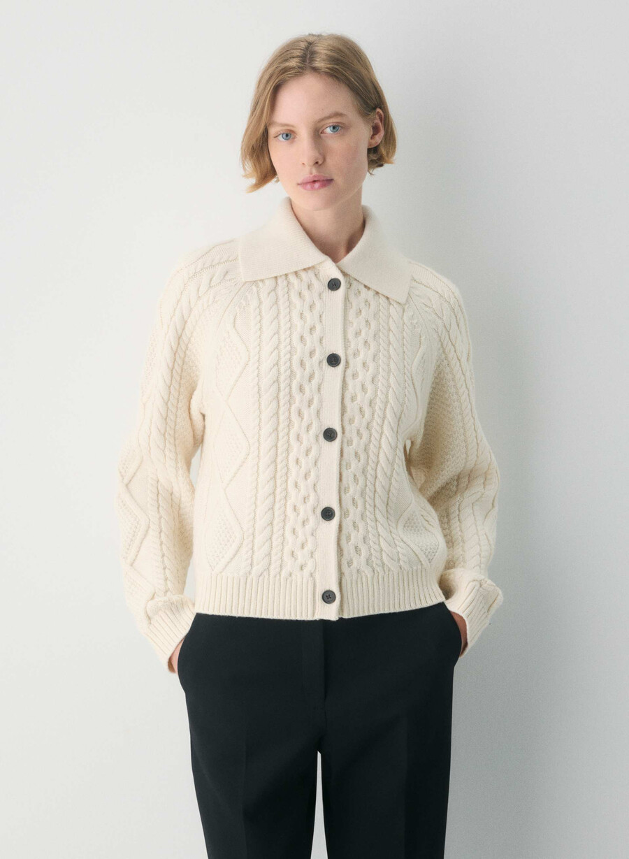 heritage strickcardigan aus merinowolle mit kragen farbe seaside cream