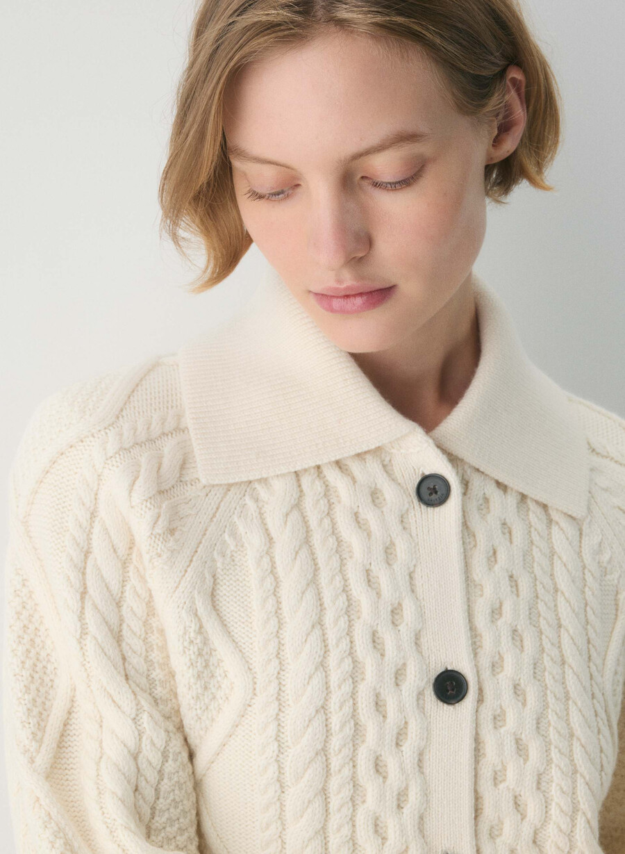 heritage strickcardigan aus merinowolle mit kragen farbe seaside cream