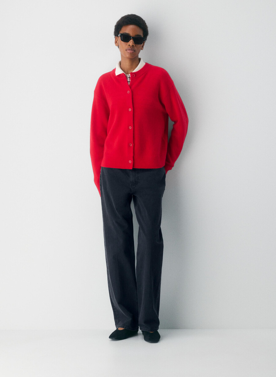 essential cashmere allegory cardigan flashing red