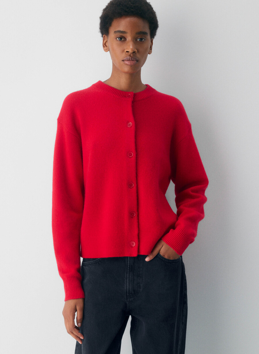 essential cashmere allegory cardigan flashing red
