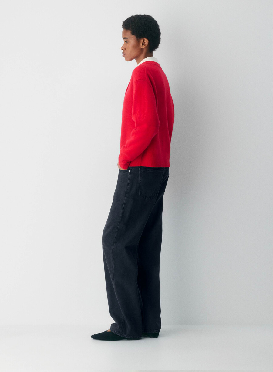 essential cashmere allegory cardigan flashing red