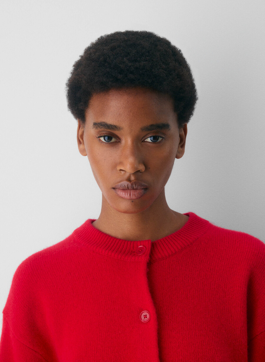 essential cashmere allegory cardigan flashing red