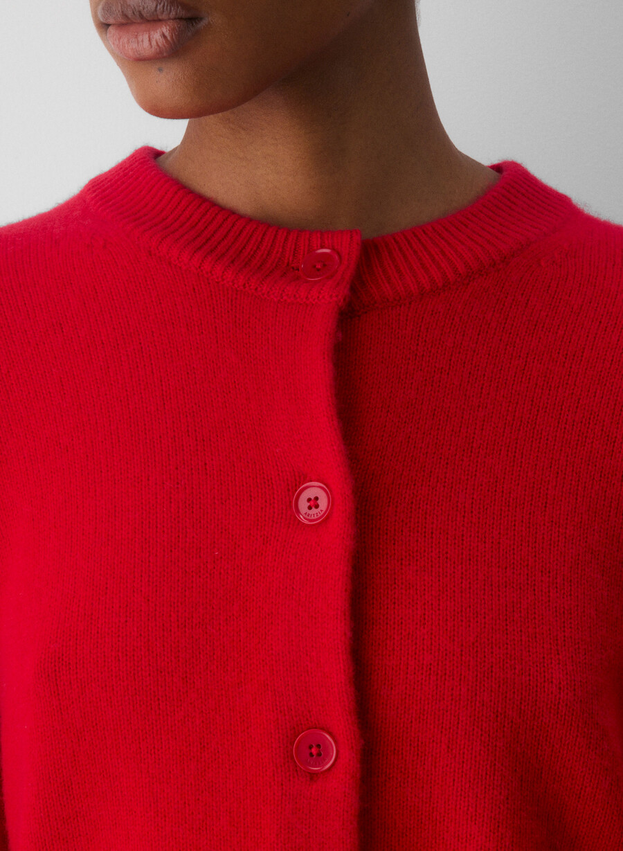 essential cashmere allegory cardigan flashing red