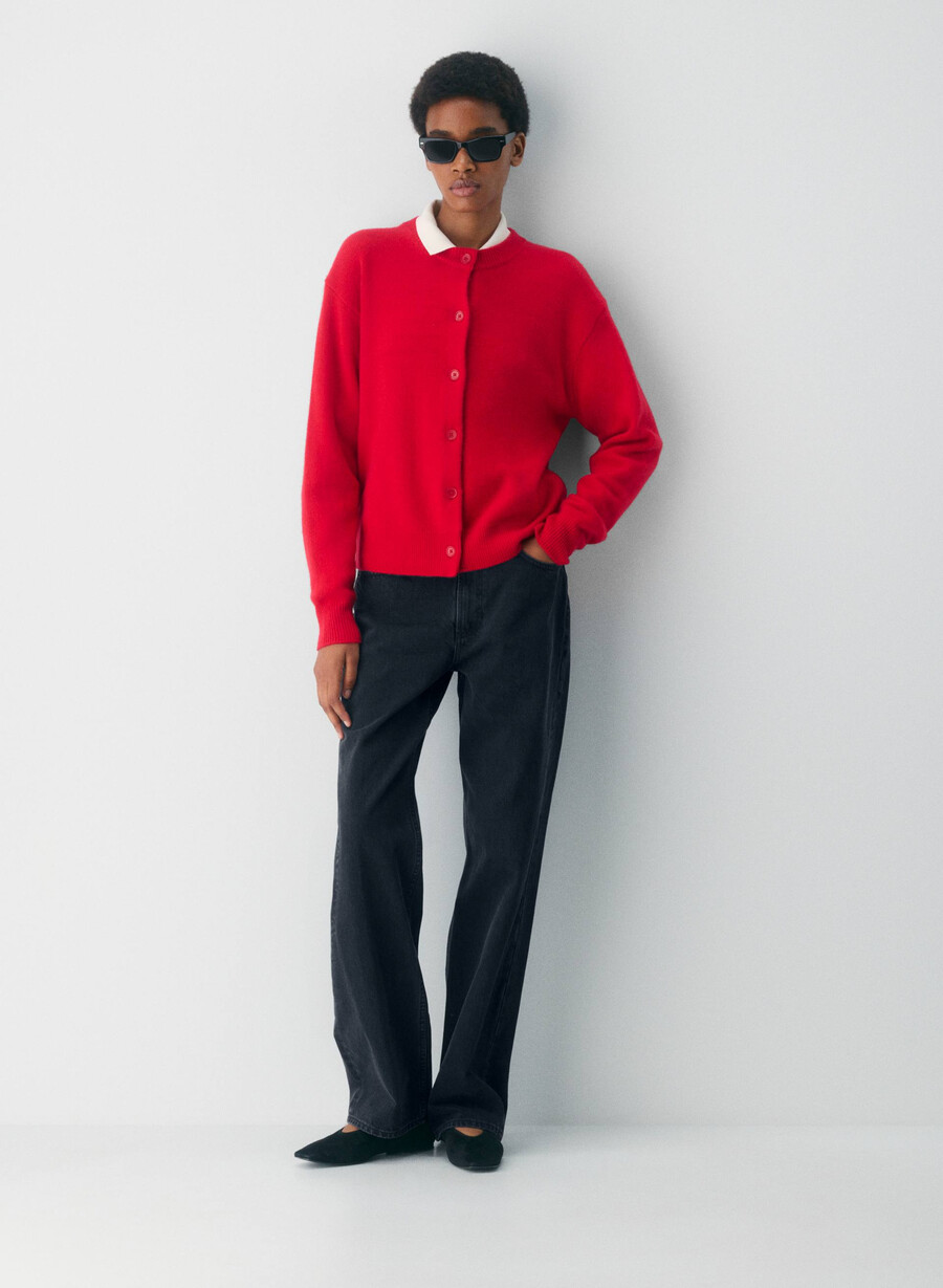 essential cashmere allegory cardigan flashing red