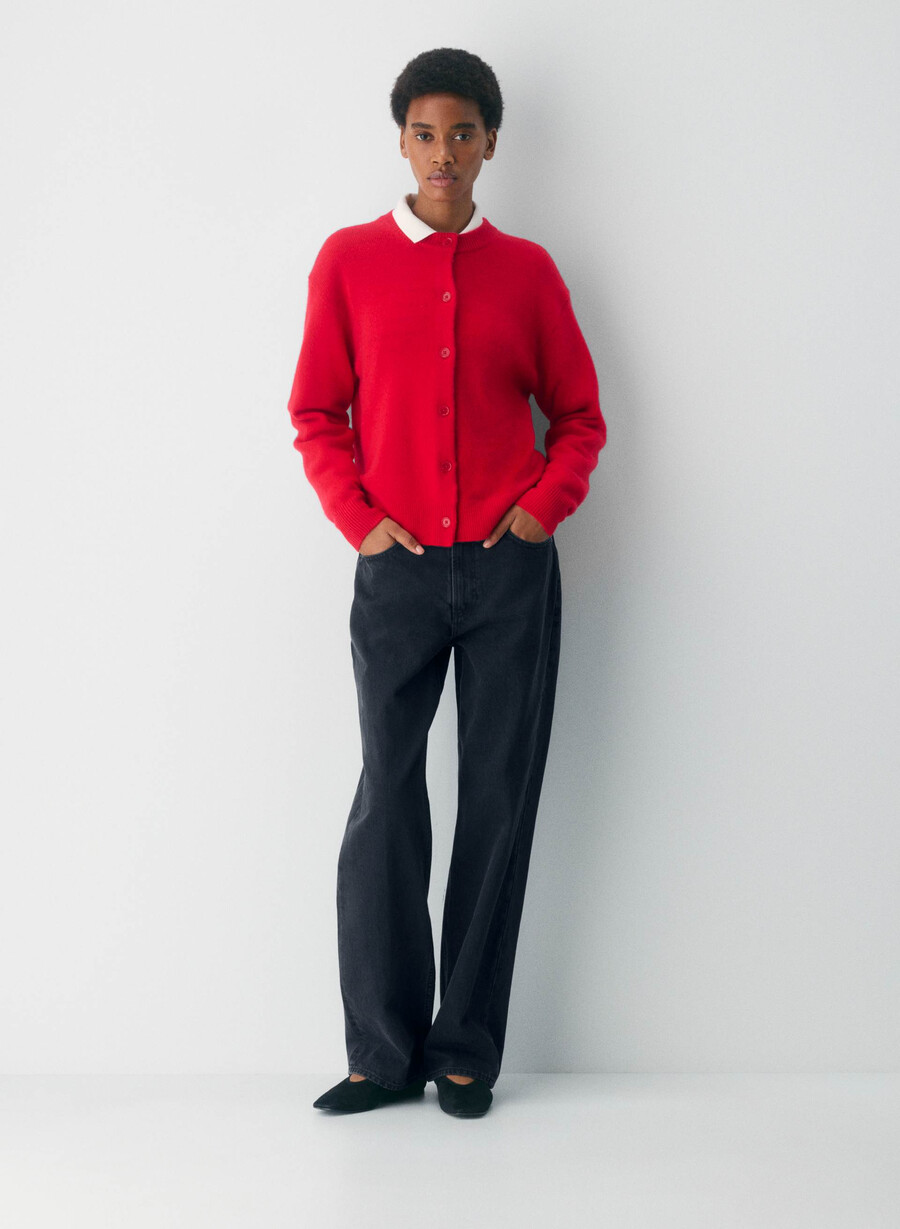 essential cashmere allegory cardigan flashing red